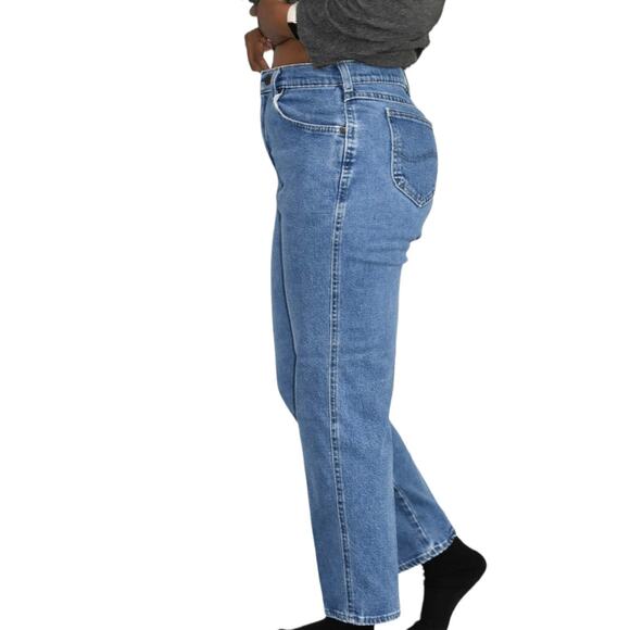 Vintage Lee Jeans Blue Denim Tapered High Waist Faded Broken In Casual Size 28 - Picture 8 of 15